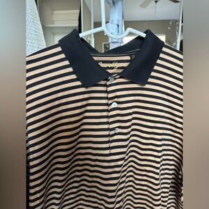 Ben Hogan Men’s XL Shortsleeve Gold/black Striped Polo Causal Button Down NWOT